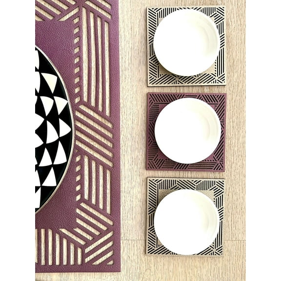 Piazza Eggplant Double-Sided Coasters set of 4