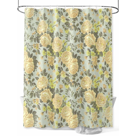 Fsddascl Yellow Rose Shower Curtain Set - 72" x 78" Washable Bathtub Curtain with 12 Hooks, Farmhouse Romantic Botanical Floral Flowers Waterproof Fabric Stall Shower Curtains for Bathroom/Bathtub