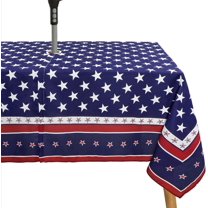 4th of July Tablecloth Memorial Day Patriotic Table Cloths Waterproof American Flag Table Cloth with Umbrella Hole 60 x 84 inch for Outdoor Round Table