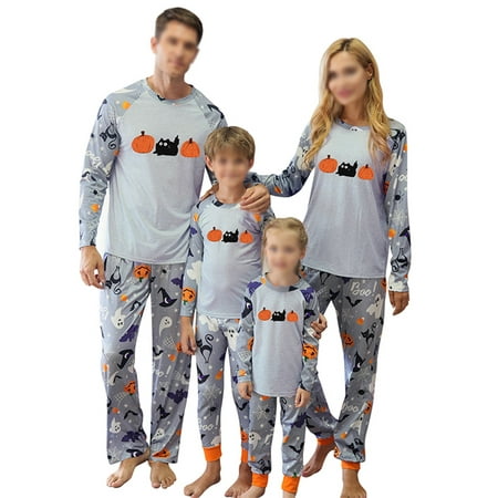 

Paille Mommy Dad Child Crew Neck Letter Printed Sleepwear Casual Party Halloween PJ Sets Pumpkin Print Festival Matching Family Pajamas Set Nightwear Style G Mom-XL