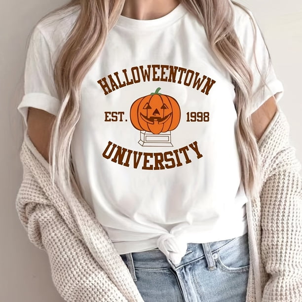 Camiseta Con Estampado De Calabaza Y Letras De Halloween, Camiseta Informal De Manga Corta Para Primavera Y Verano, Ropa De Mujer