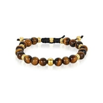 Crucible Jewelry Men's Tiger Eye Stone and Gold Plated Stainless Steel Bead Adjustable Bracelet (8mm)