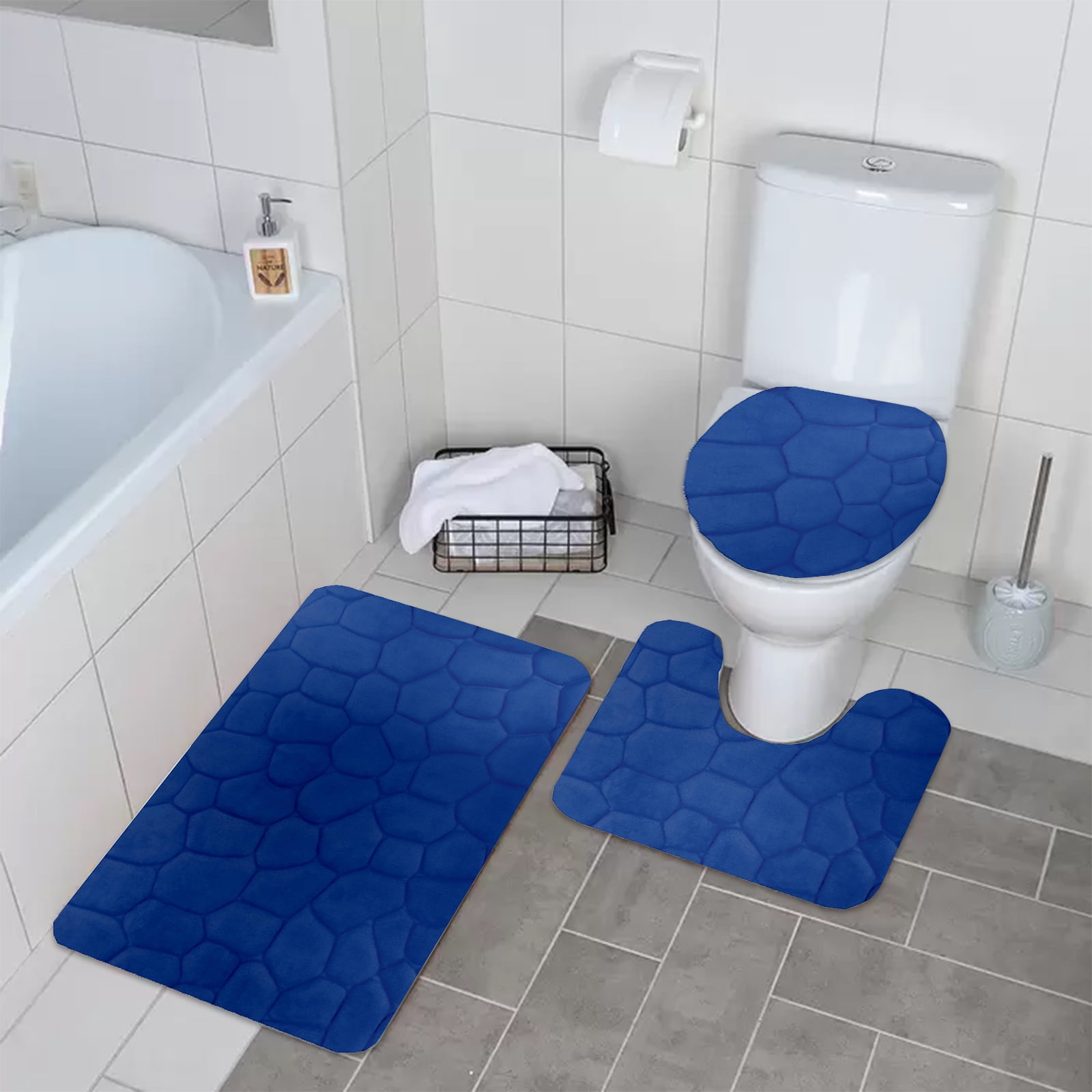 Shpwfbe Bathroom Decor Bathroom Rugs 3 Piece Rock Memory Foam Bathroom Mat Set Flannel Embossed ...