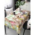 thumbnail image 2 of Easter Bunny Eggs Rectangle Tablecloth, Spring Tulips Country Rabbits Green Checkered Waterproof & StainResistant Tablecloth, Washable Oil-proof Table Cover for Dining/Party/Wedding/Buffet 60x120 In, 2 of 9