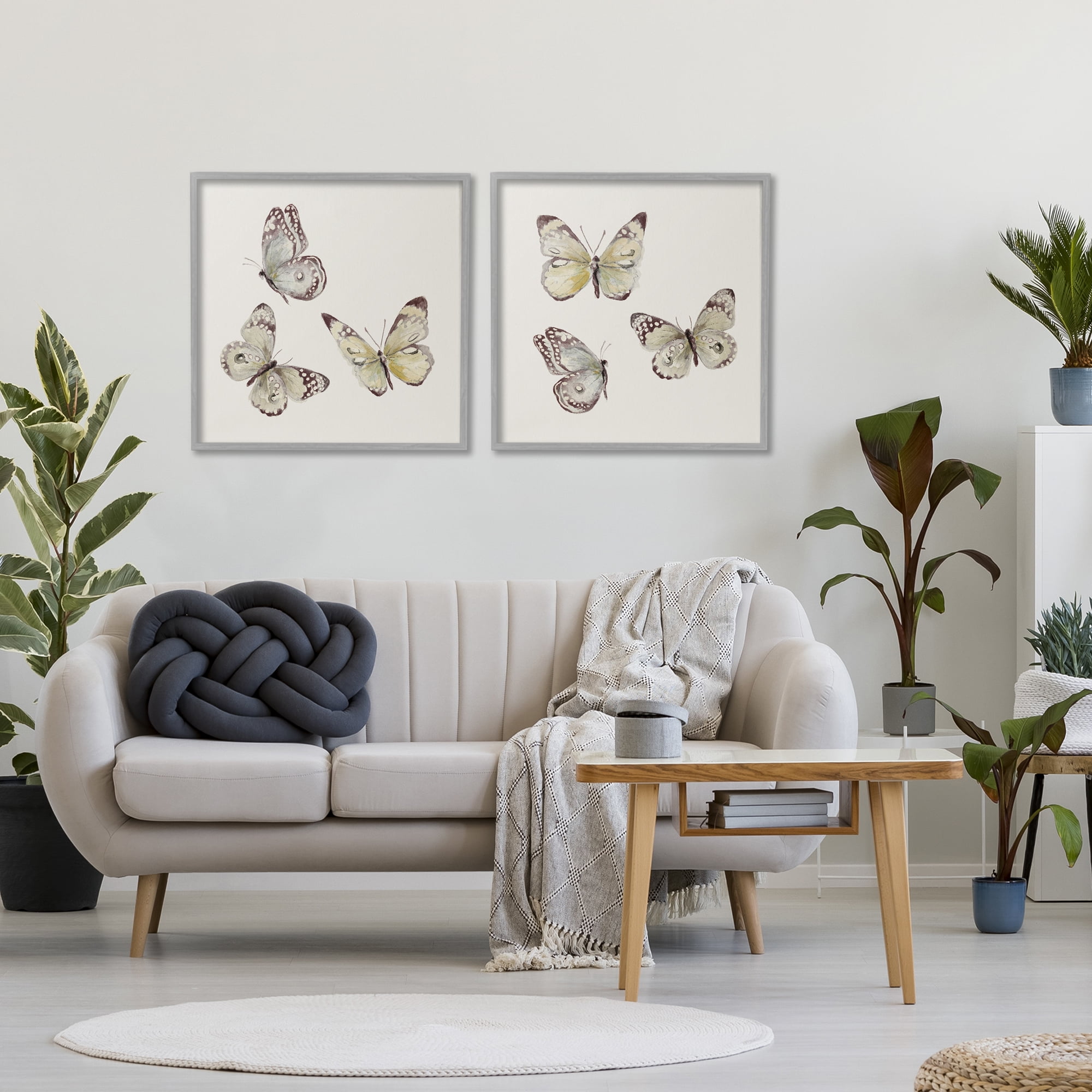 Stupell Industries Flight of Butterflies on Beige 2 Piece Gray Framed Giclee Art Set, design by Patricia Pinto