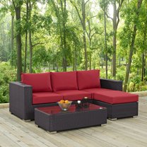 Modway Convene 3 Piece Outdoor Patio Sofa Set in Espresso Red
