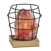 Simplee Adesso Faith Himalayan Salth Table Lamp, Black Metal, Pink Himalayan Salt Rock and Natural Wood