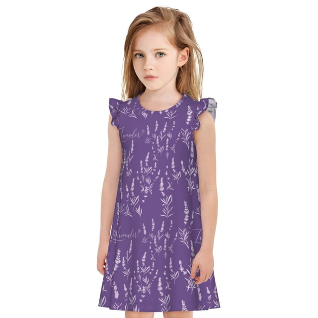 Vsdgher Chemises de Nuit Fleurs de Lavande pour Filles Manches Courtes à Volants Robe de Nuit Pyjama pour Fête Pyjama-TG