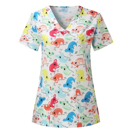 

Youmylove Print Working Short Top V-Neck Women Scrubs Top Sleeve T-Shirts Women Scrubs Top Workwear