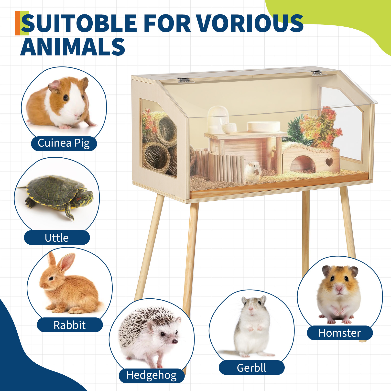 Large Hamster Cage with Legs & Acrylic Window - Chew Proof Small Animal Habitat with Openable Top for Guinea Pigs, Chinchillas, Gerbils, and Dwarf Rabbits