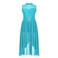 thumbnail image 3 of Yartina Kids Girls Shiny Sequin Lyrical Ballet Dance Dress Sleeveless High-Low Leotard Dress Modern Turquoise 8, 3 of 7