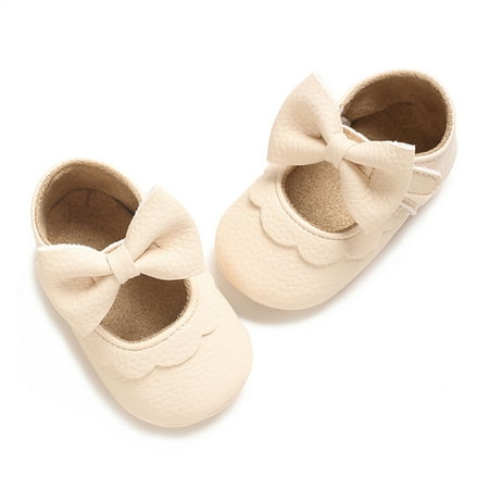 Loliuicca Baby Girls Mary Jane Flats Elegant Bowknot Dress Shoes Crib Shoes