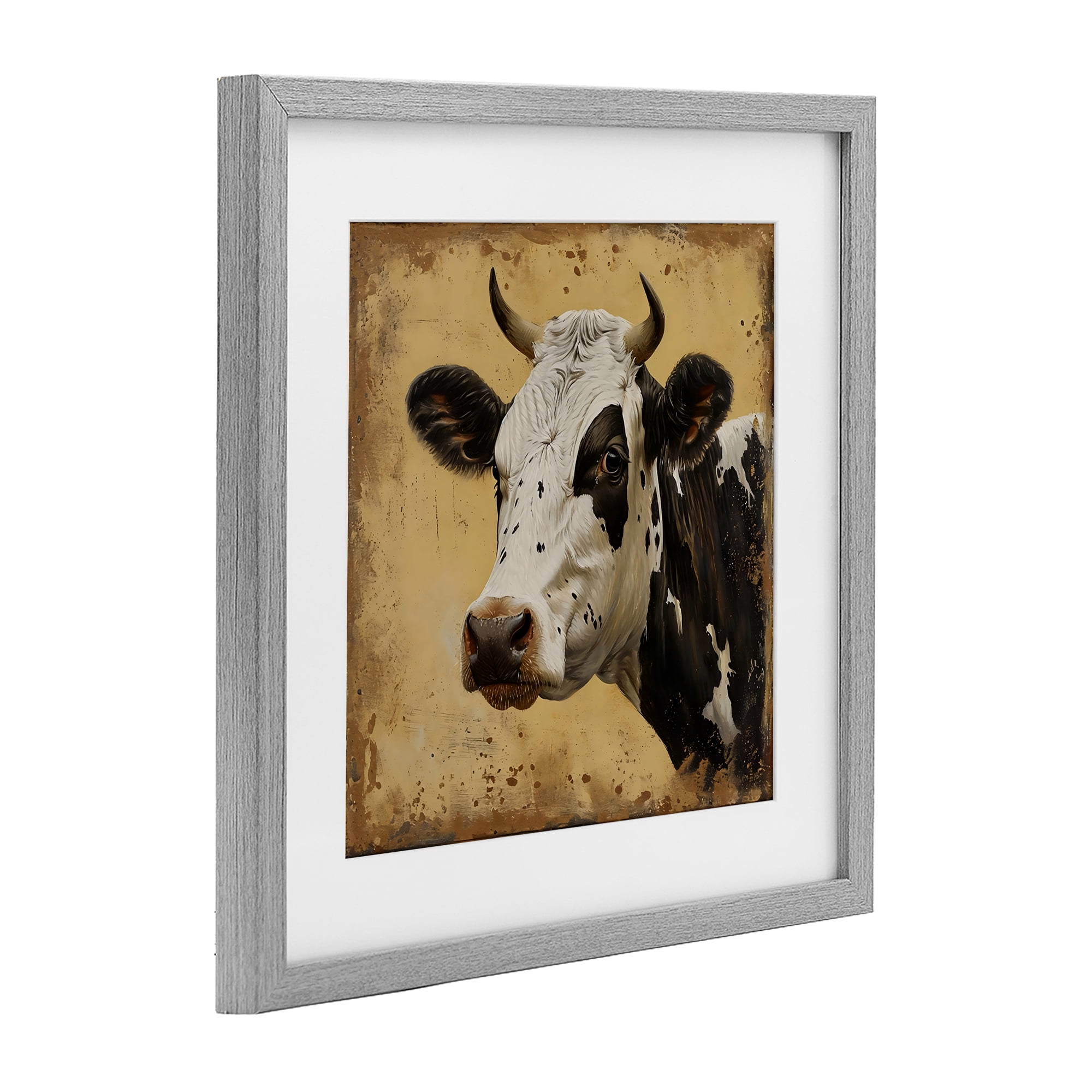 Stupell Industries Spotted Brown Cow Portrait Gray Framed Print Under Glass, design by Creative Studio