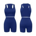 thumbnail image 5 of Yoga Sets for Women, Ribbed Bra Tank Tank High Waist Leggings Shorts Suits, Summer Stretchy Seamless Workout Outfits Linen Shorts Sets Lady 2 Piece Outfits Dark Blue L, 5 of 7