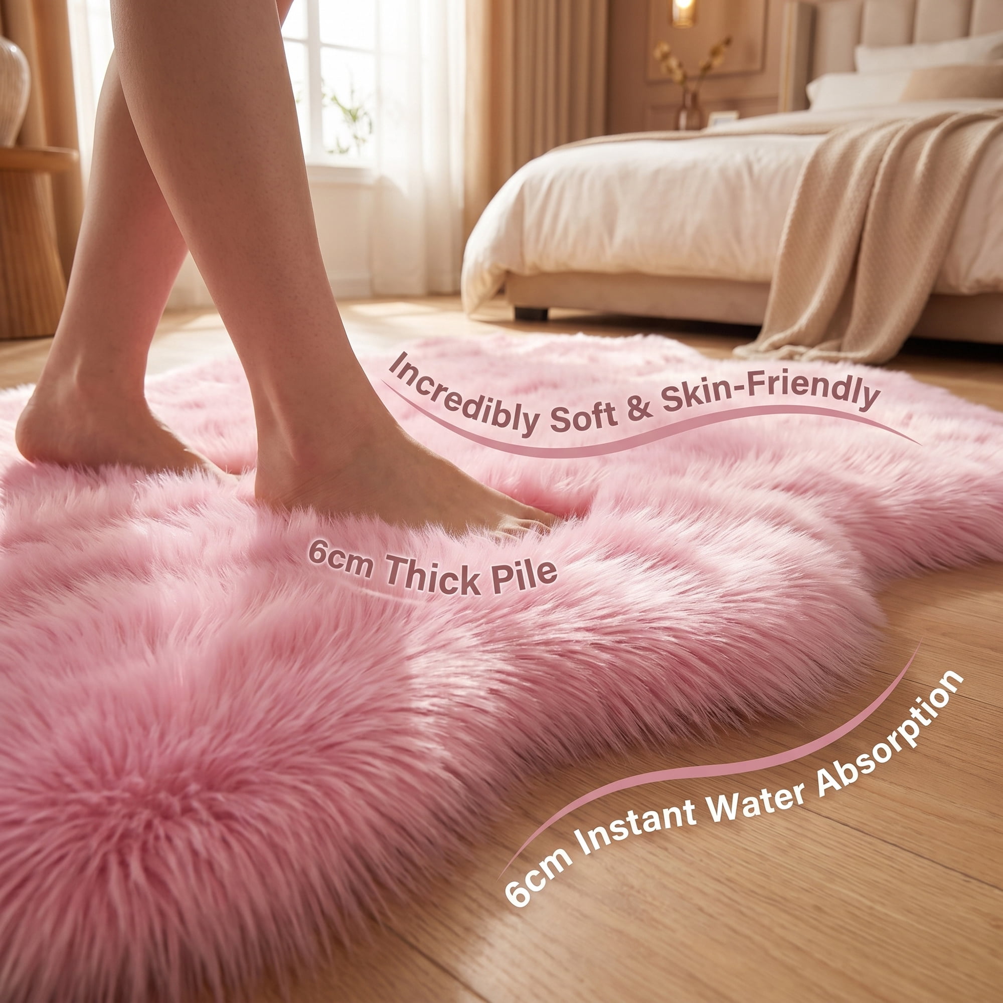 Unique Bargains Soft Shaggy Area Rug Washable Fluffy Bedroom Rug Non Slip 35" x 24" Red