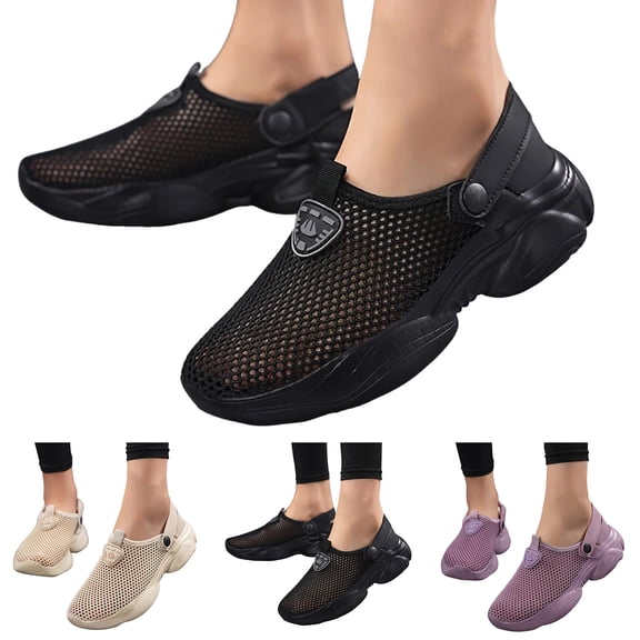 Dakaela Mules Clogs for Women Arch Support Platform Mesh Fashion Sneakers Summer Slip on Closed Toe Orthopedic Walking Shoes Beige 6.5