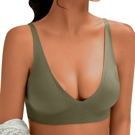 SMihono Women s Beauty Back Smoothing Minimizer Bra  Deep U Push Up Low Cut Plunge Bras  Comfort Wirefree Lifting Brassiere Green 12