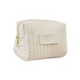 thumbnail image 2 of Bxaolu Velvet Travel Makeup Bag for Women, Embroidered&nbsp;Striped&nbsp;Cosmetic Organizer, Toiletry Bag for Suitcase, Travel Accessories, Gifts – Beige, 2 of 6