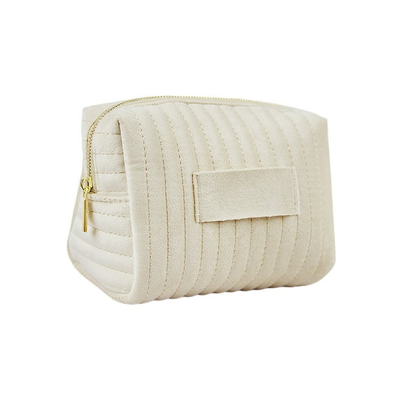 Mauxuk Velvet Cosmetic Bag Waterproof Travel Makeup Organizer Polyester Striped Portable 6.69x4.72x3.54 Inches