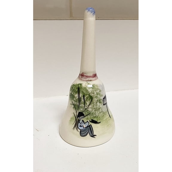 Ned Jeanne Kock Amish Country Folk Artist 4.5” Painted Sitting Under Tree Bird House Ceramic Stoneware Collectible Decorative Bell Souvenir Gift New