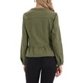thumbnail image 3 of Denim Jacket for Women Peplum Hem Button Down Collarless Jean Jackets M Army Green, 3 of 6