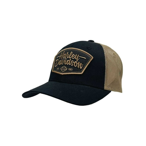 Harley-Davidson Men's Patched Up Snapback Mesh Trucker Hat - Black/Brown, Harley Davidson