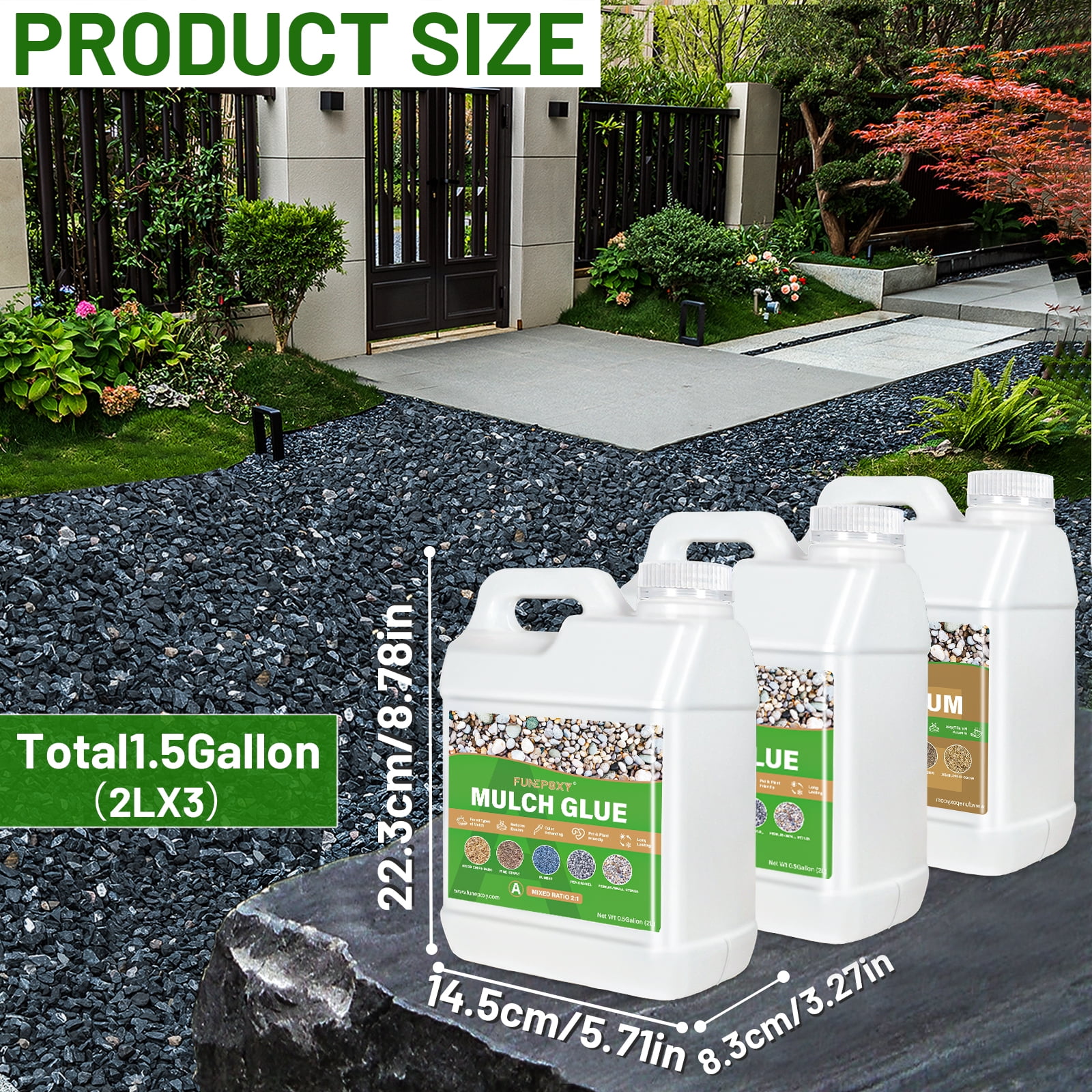 FUNEPOXY 2:1 Mixing Ratio 192oz Mulch Glue for Landscaping, Ready to Use Fast-Dry Non-Toxic, Strong Mulch Gravel Glue, Rock Glue, Mulch Glue for Garden, Mulch Glue Binder,