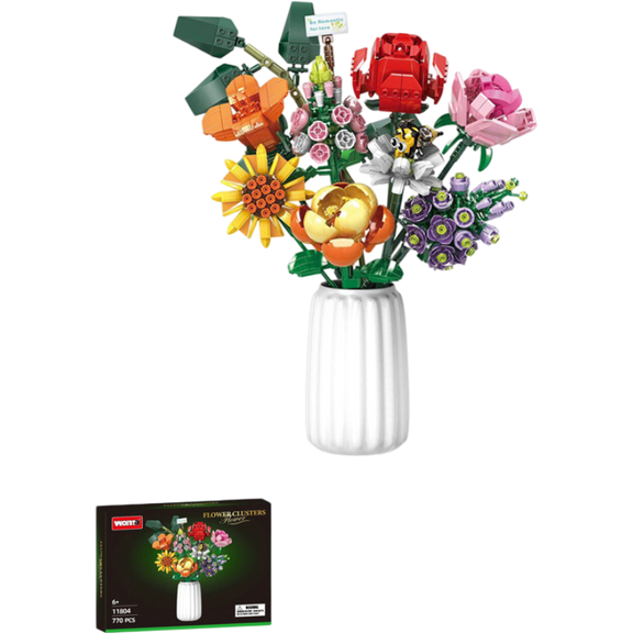 FDEEOM 770 PCS Flower Bouquet Building Sets - 7 Kinds of Building Block Flowers, Botanical Collection Crafts Set for Home Office Decoration, Valentines Day for Adults Girl, No Vase