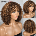 thumbnail image 4 of Short Curly Bob Human Hair Wigs With Bangs Full Machine Made Wigs Highlight Honey Blonde Colored Wigs For Women Cheap Remy Hair, 4 of 7
