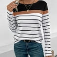 thumbnail image 2 of DDAPJ pyju Womens Long Sleeve Striped Shirts Trendy Casual Fall T-Shirts Color Block Tee Tops Ofertas del día Black L, 2 of 8