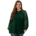 thumbnail image 7 of JWD Plus Size Tops For Women Lace Sleeve Blouse Waffle Knit Long Sleeve Shirts Dark Green-1X, 7 of 7
