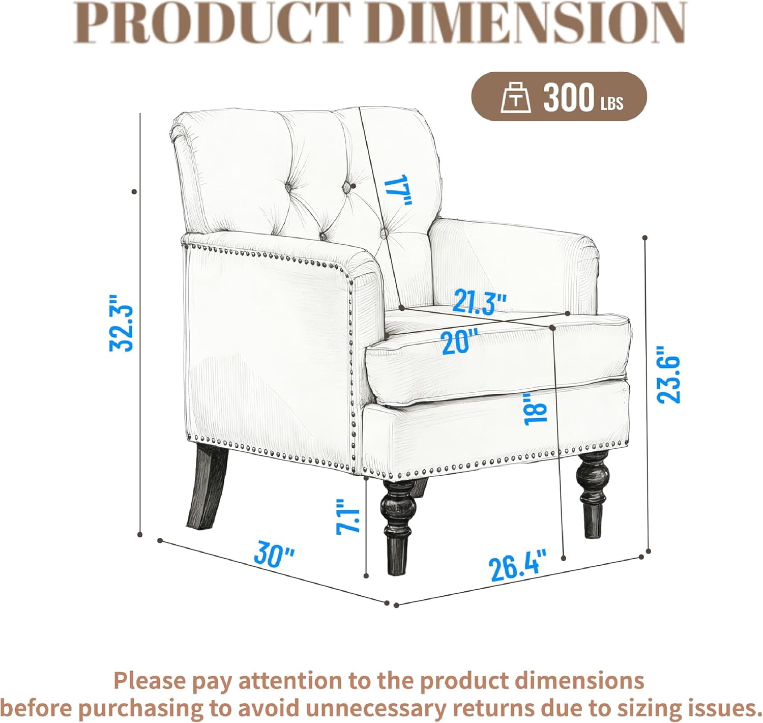 MOONMISS 26.4" Wide Accent Chair,tufted Club Chair With Linen Fabric,upholstered Button Armchair For Bedroom, Living Room,Gray