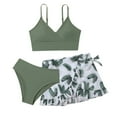 thumbnail image 4 of Pandaie Girls Swimsuit 3 Piece Solid Color Bikini Set Cross V Neck Bathing Suit Girls' Swimwear with Cover Up Skirt 15Y,Green, 4 of 5