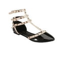 thumbnail image 2 of Top Moda Orange-1 Women's Studded Pointed Toe Buckle Strappy Gladiator Punk Flat (7 B(M) US Black/Light Beige, 2 of 6