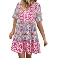 thumbnail image 1 of Vestido de Verano de Manga Corta para Mujeres, Moda Casual Sexy Plegado Botón de Impresión Cuello en V para la Fiesta Y el Verano, 1 of 7