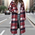 thumbnail image 6 of Sevevn Women Oversized Long Plaid Woolen Shacket Lapel Collar Zip Button Up Long Sleeve Coat Hand Pockets Streetwear Outerwear, 6 of 8
