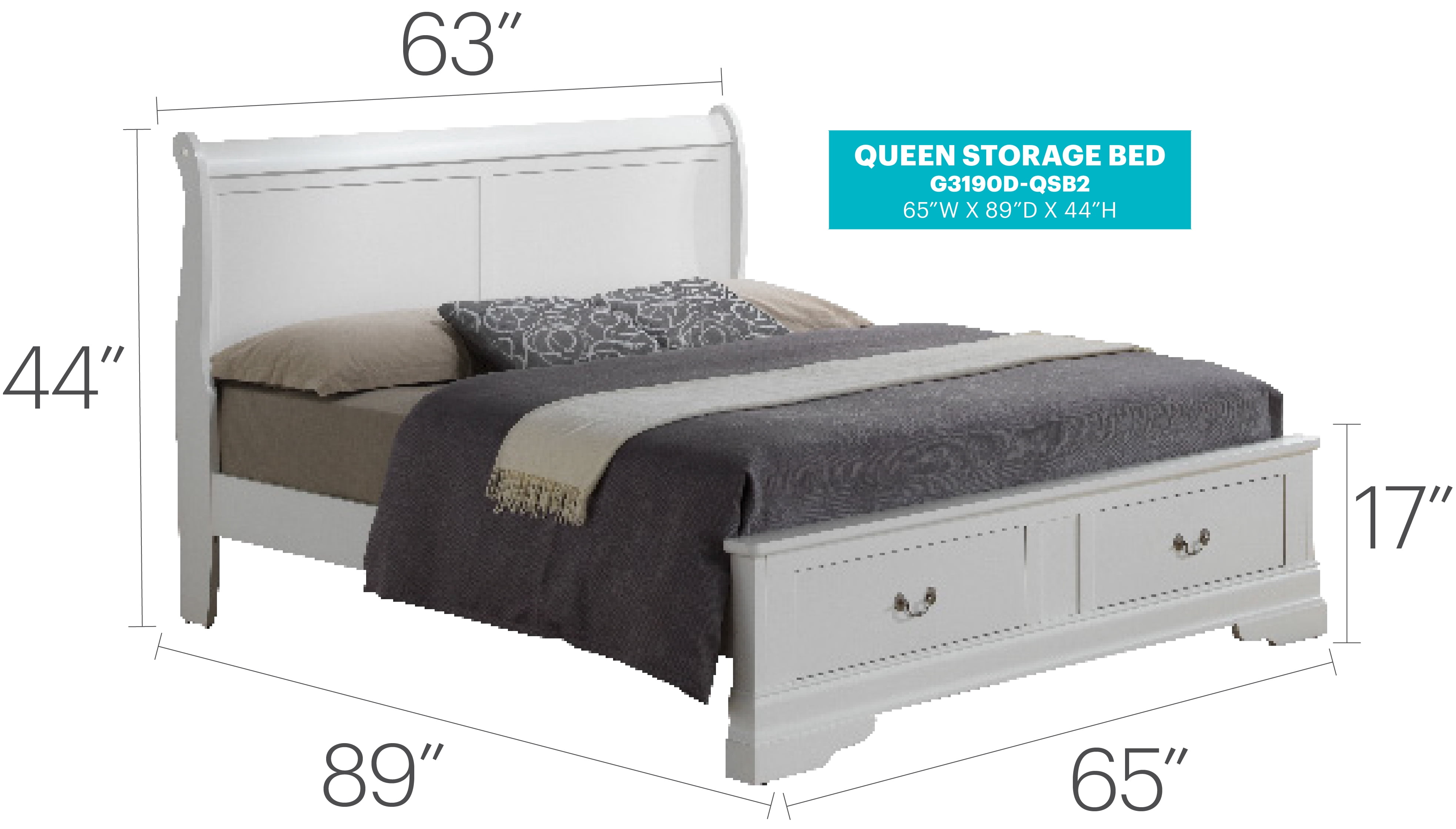 Glory Furniture Louis Phillipe Queen Storage Bed in White Color