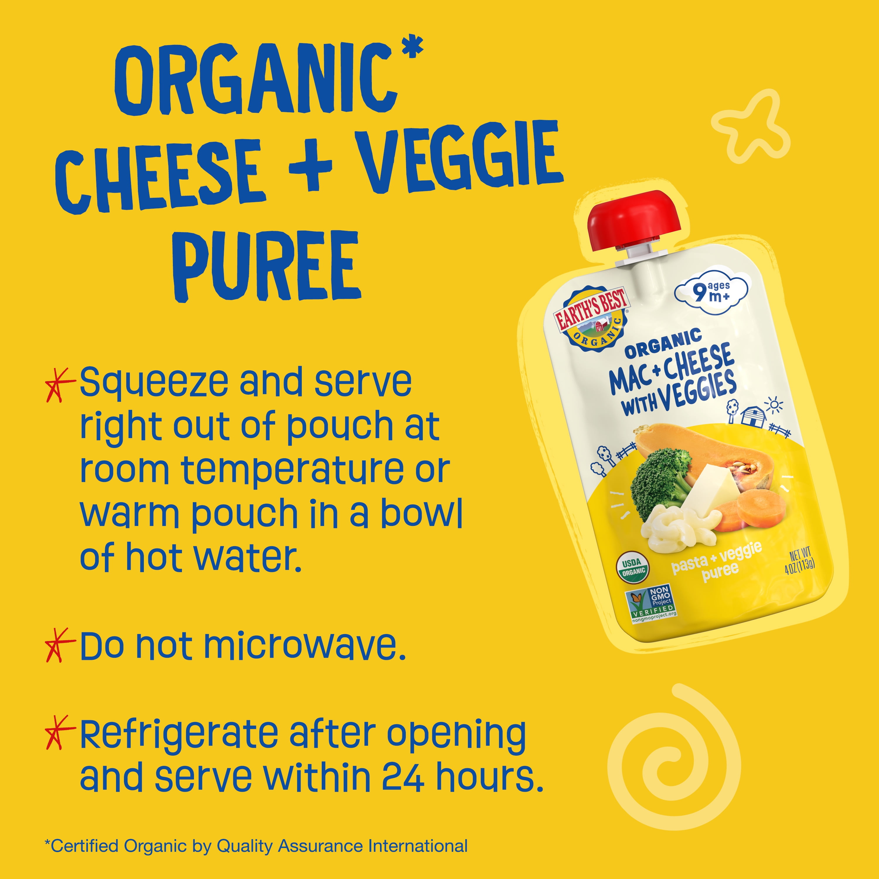 (12 pack) Earth's Best Organic Stage 3 Baby Food, Mac & Cheese with Veggies Pasta & Veggie Puree, 4 oz Pouch