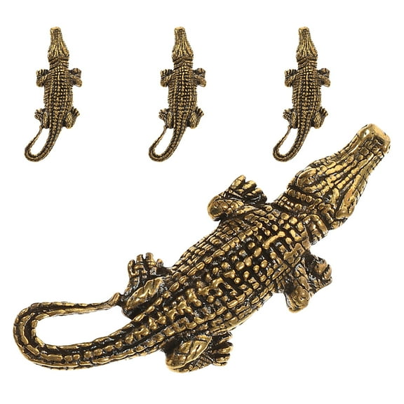 LOLIPPYY 4Pcs Brass Crocodile Figurines Retro Small Alligator Statues for Desk Decoration Vintage Home Accent
