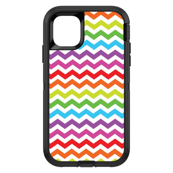 DistinctInk Custom SKIN / DECAL compatible with OtterBox Defender for iPhone 11 Pro (5.8" Screen) - Rainbow White Chevron Stripes Wave - Chevron Stripes Pattern