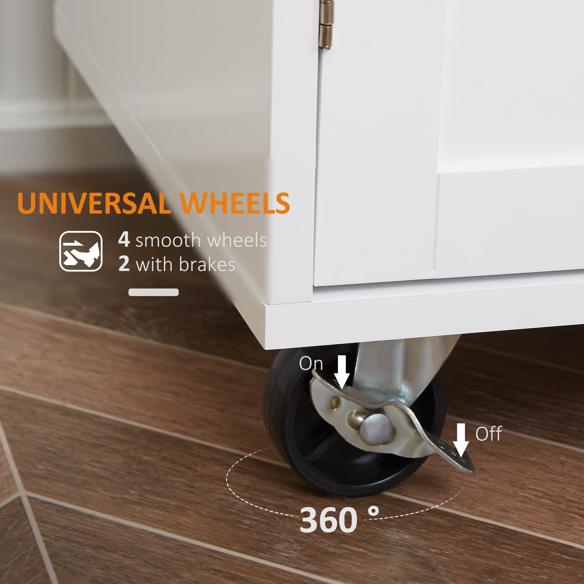 HOMCOM Kitchen Island Cart Rolling Trolley Cart with Drawer, Storage Cabinet & Towel Rack, White
