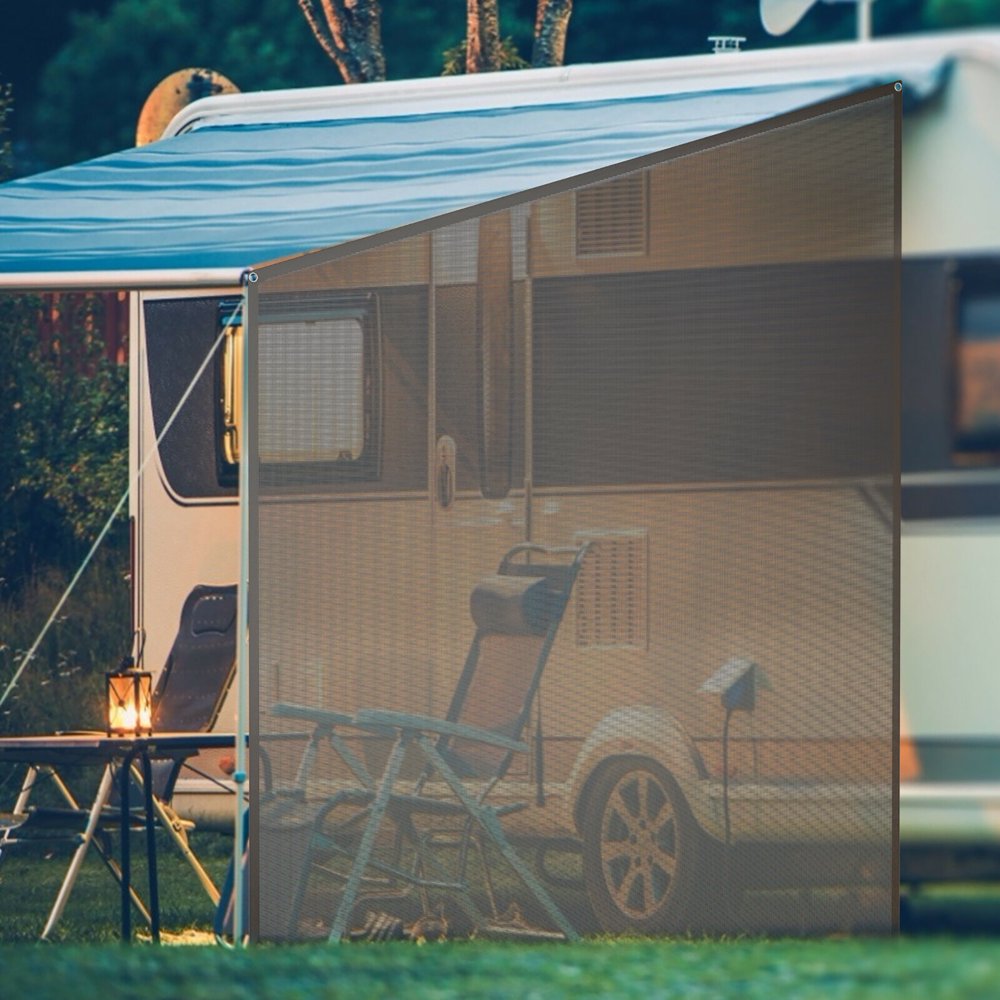 Goplus 9' x 7'RV Awning Side Shade Black Mesh Screen Sunshade with