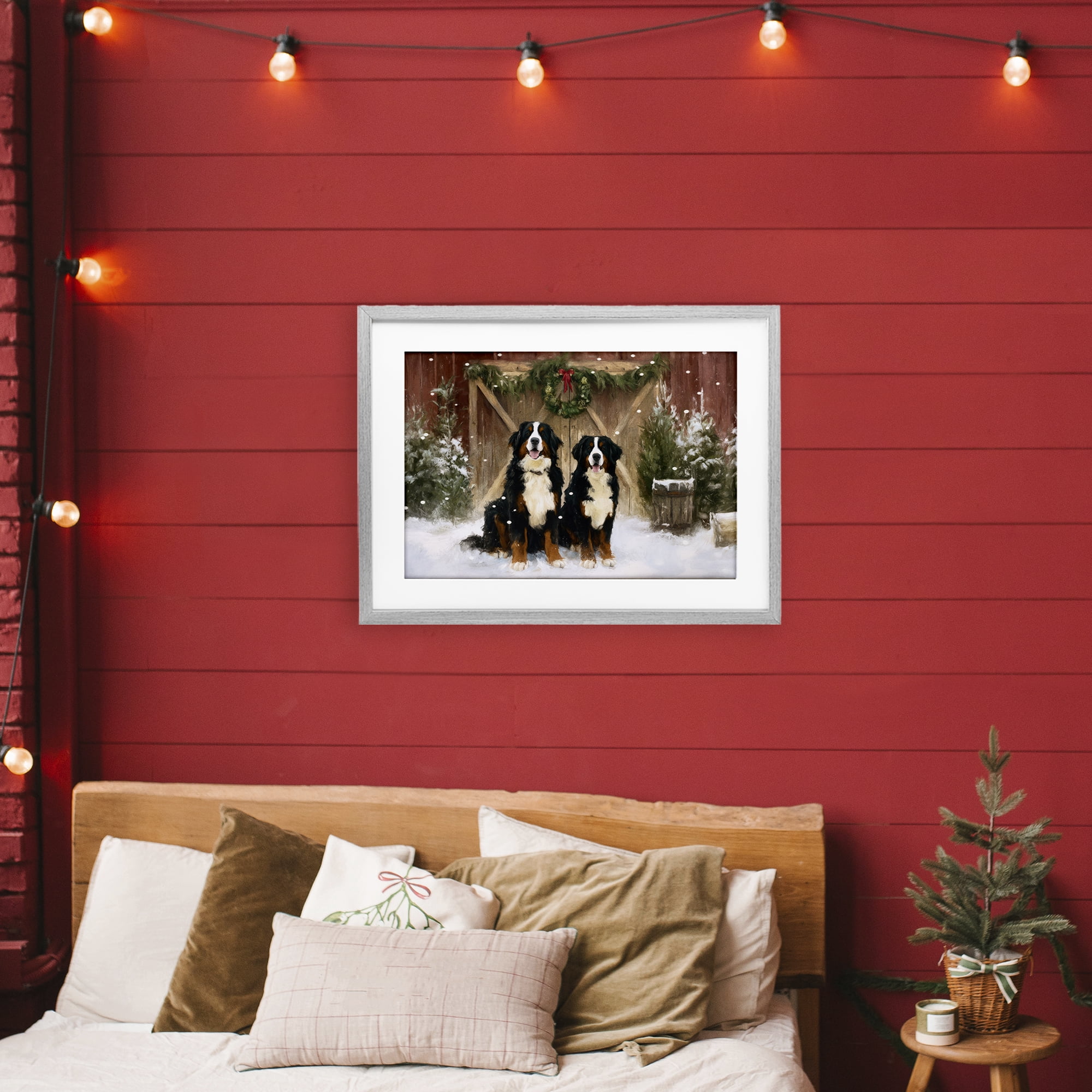 Stupell Industries Barnyard Bernese Mountain Dogs Gray Framed Print Under Glass, design by Tina LeCour