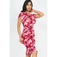 thumbnail image 3 of Saronite Tie-dye Printed Bodycon Short Sleeve Knee Length Dress, Burgundy (Women's), 3 of 5