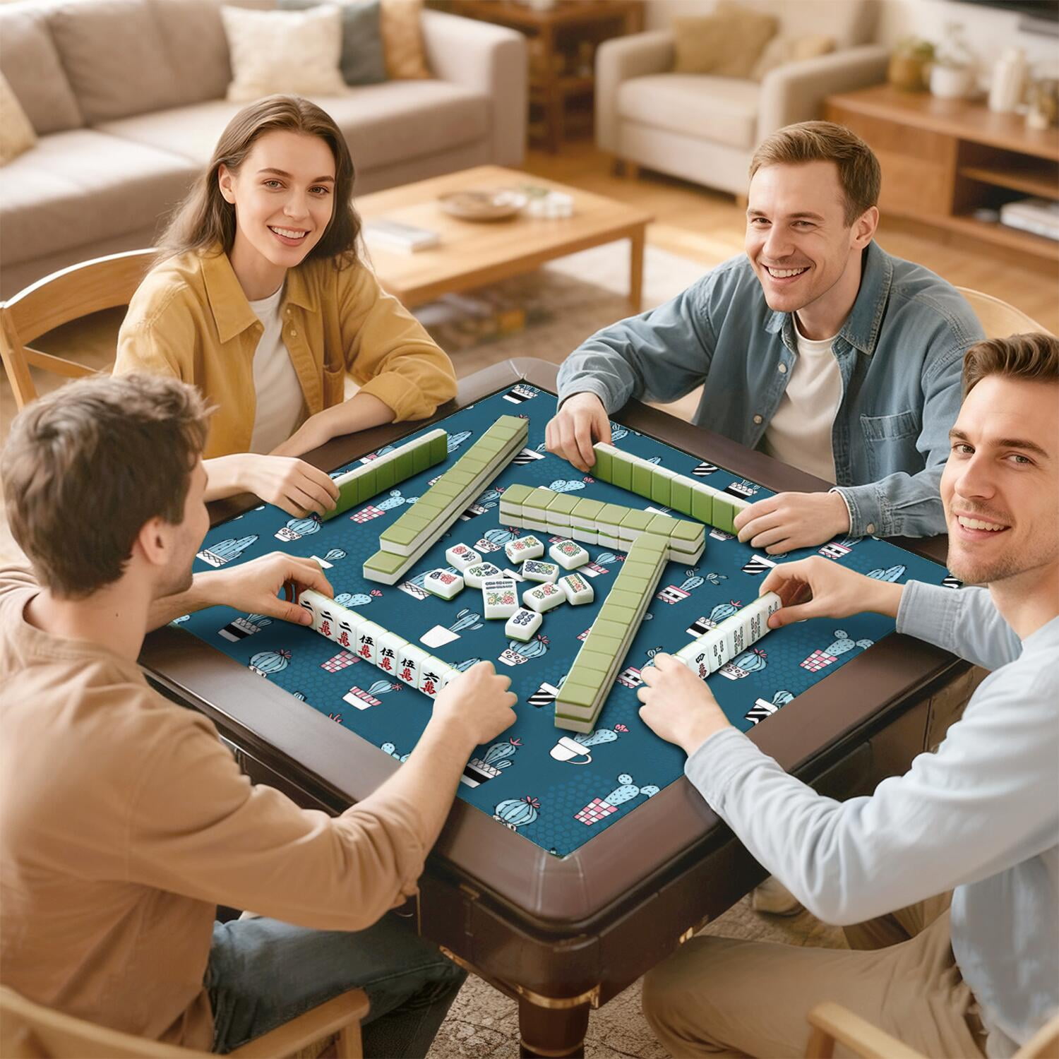 31.5 Inch Plants Style Mahjong Table Cover Made of High Quality Rubber Featuring Anti-Slip Non-Skid Backing and Noise Reducing Properties