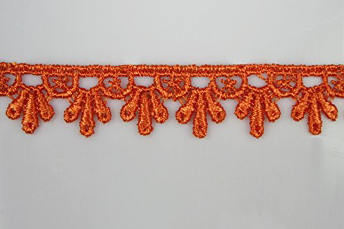 5/8"~5-1/8" Wide Orange Floral Embroidered Venice Lace Guipure Trim by Yard