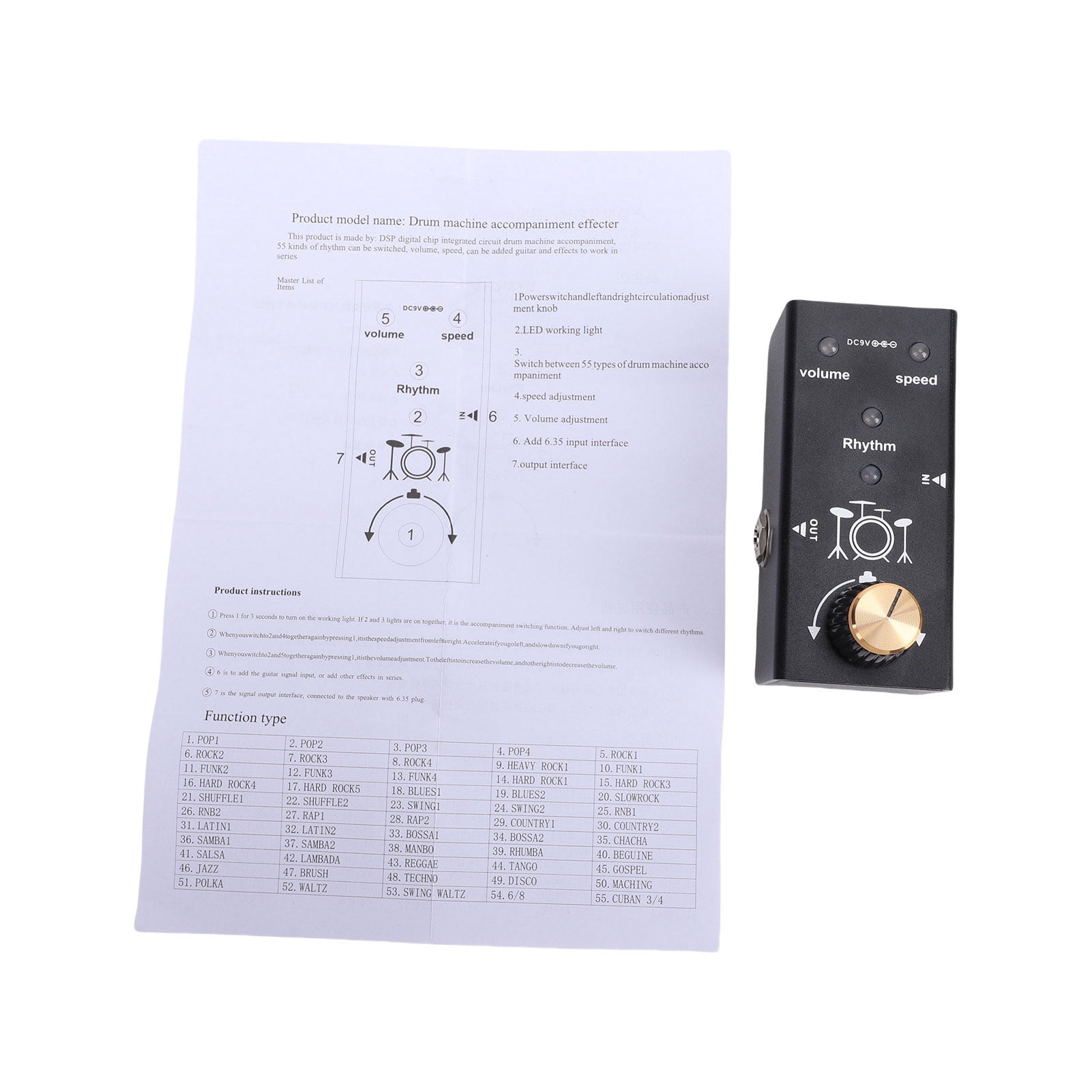 Instrument Case Guitar Guitar Effect Pedal with 55 Rhythm Patterns Speed and Volume Control for Electric Guitar Bass