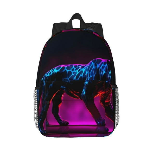 Lukts Futuristic Purple Panther A、 Pattern 15 Inch Student Backpack, Waterproof Laptop Backpack with Adjustable Shoulder Straps, Lightweight Travel, Campus Backpack, Unisex
