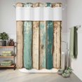 thumbnail image 6 of No Hook Shower Curtain, Farmhouse Teal Brown Shower Curtains for Bathroom with See Through Top Window, Vintage Retro Ombre Wooden Waterproof & Washable Bath Curtain Stall 48"x72", 6 of 9