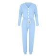 thumbnail image 5 of Yeaiivve Lounge Sets for Women Two Piece Outfits Solid Casual Sweatsuits Sets V Neck Cardigan Jogger Sweatpants Workout Athletic Tracksuits Light Blue XXL, 5 of 6
